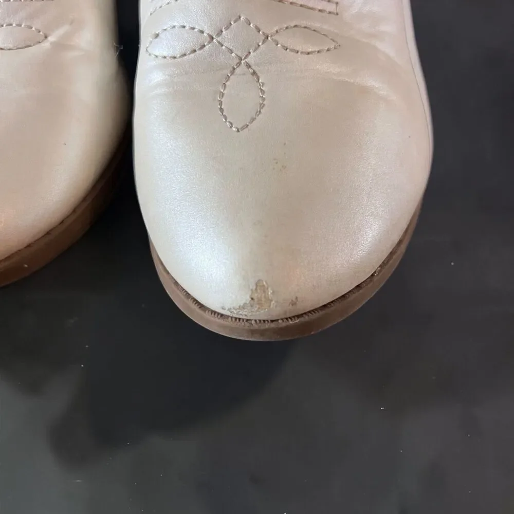 Links Pearl White Western Cowboy Boots Girls Size 1 Embroidered Cowgirl Mid Calf